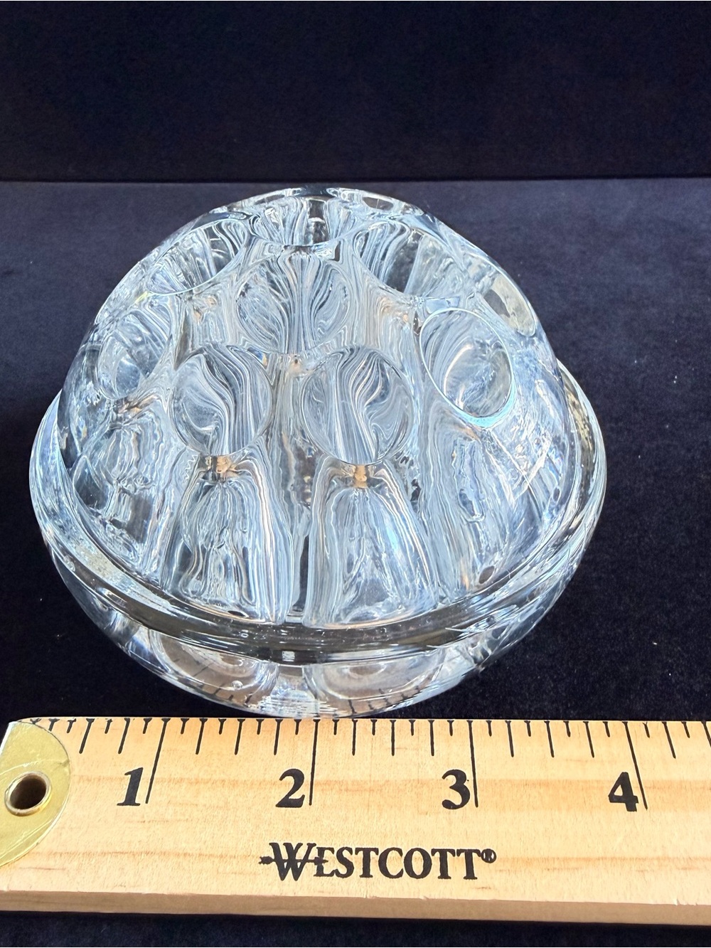 Vintage Clear Glass Flower Frog Domed Shape 16 holes 4 1/2” x 3”